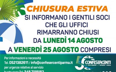 Chiusura estiva degli uffici Confesercenti Parma dal 14 al 25 agosto